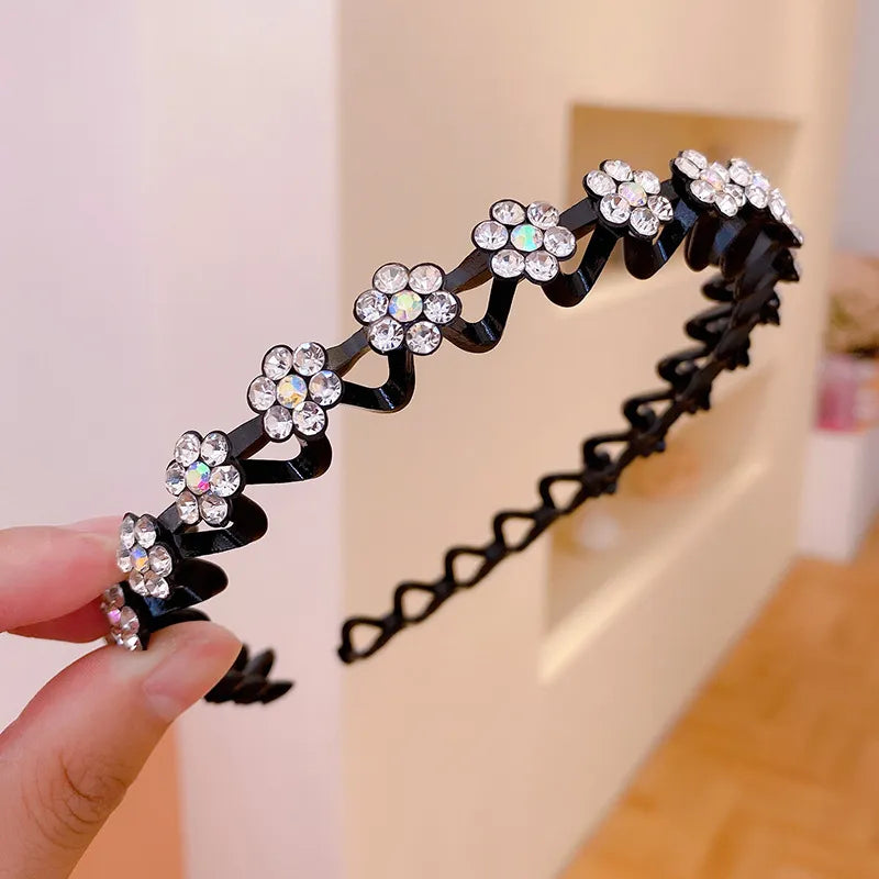 Radiant Waves: Non-slip Rhinestone Headbands for Women and Girls!