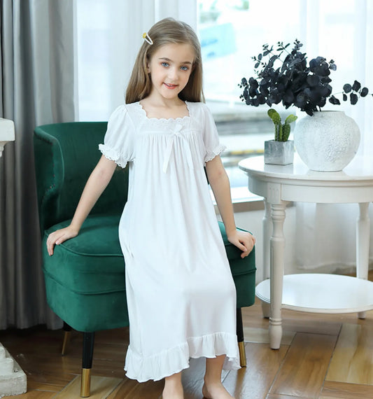 Princess Slumber: Girls' White Nightgown Dress 👑🌙👧