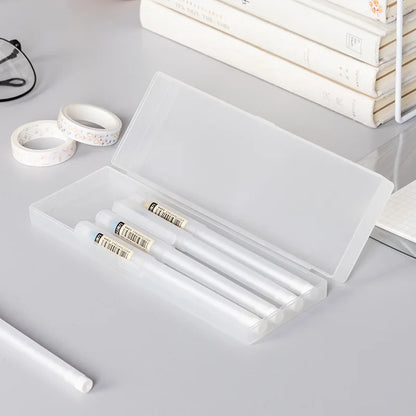 ✏️ Simple Matte Transparent Plastic Pencil Case: Frosted White Stationery Supplies for School and Office! 📝🏫