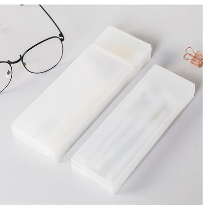 ✏️ Simple Matte Transparent Plastic Pencil Case: Frosted White Stationery Supplies for School and Office! 📝🏫