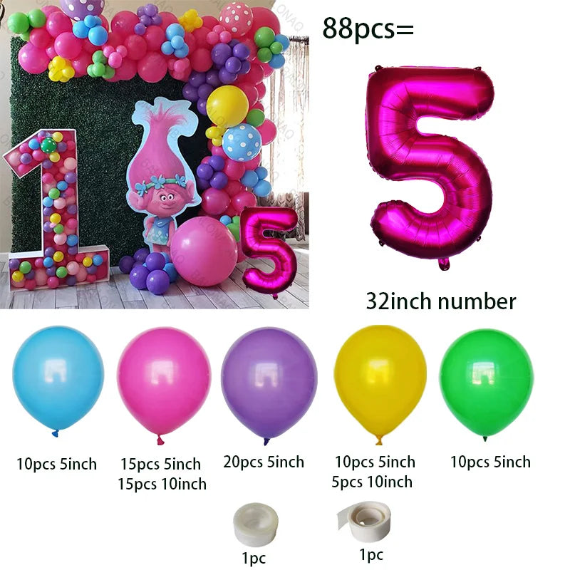 Troll-tastic Party Delight: Princess Balloon Decoration Set for Magical Birthdays!