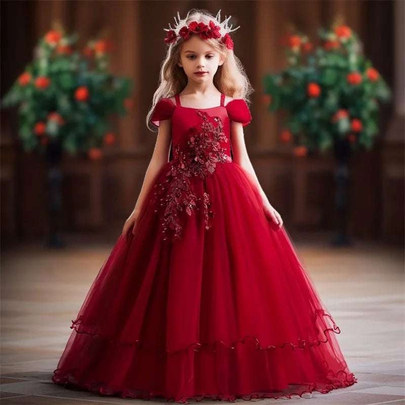 Radiant Royalty: Appliquéd Flower Princess Gown