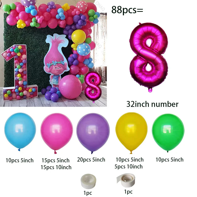 Troll-tastic Party Delight: Princess Balloon Decoration Set for Magical Birthdays!