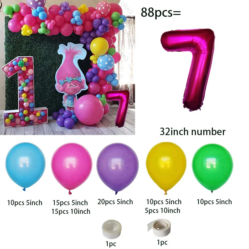 Troll-tastic Party Delight: Princess Balloon Decoration Set for Magical Birthdays!