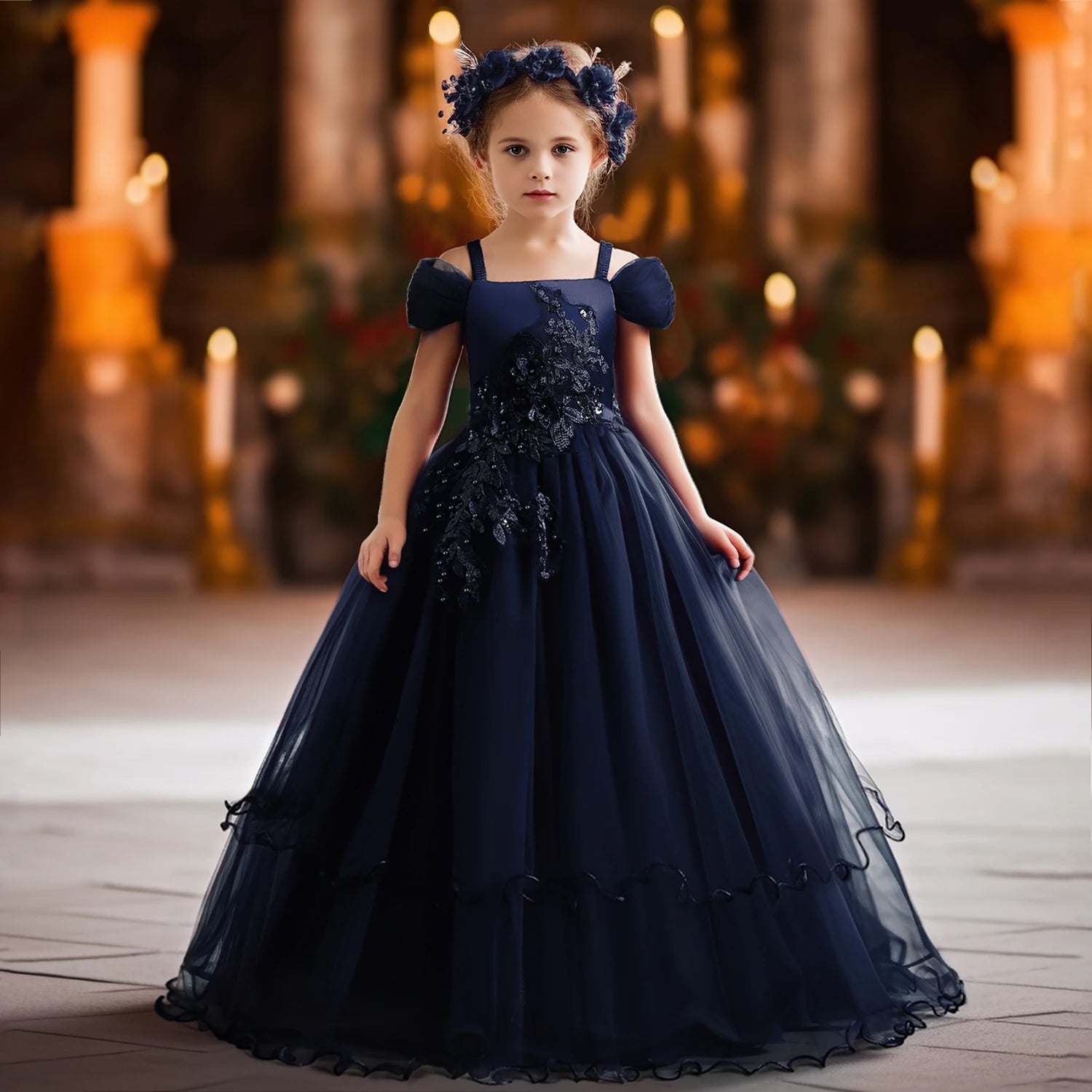 Radiant Royalty: Appliquéd Flower Princess Gown