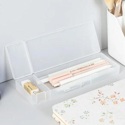 ✏️ Simple Matte Transparent Plastic Pencil Case: Frosted White Stationery Supplies for School and Office! 📝🏫