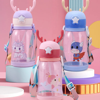 🦌 Quench Their Thirst with our Lovely Antler Children Straw Water Bottle - The Perfect Companion for School Days and Outdoor Adventures! 🎒💧