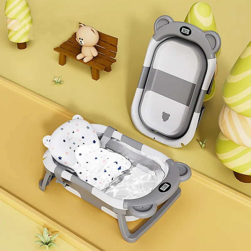 Smart Splash Tub: Foldable Baby Bathtub with Real-time Temperature Monitoring! 🛁👶🌡️