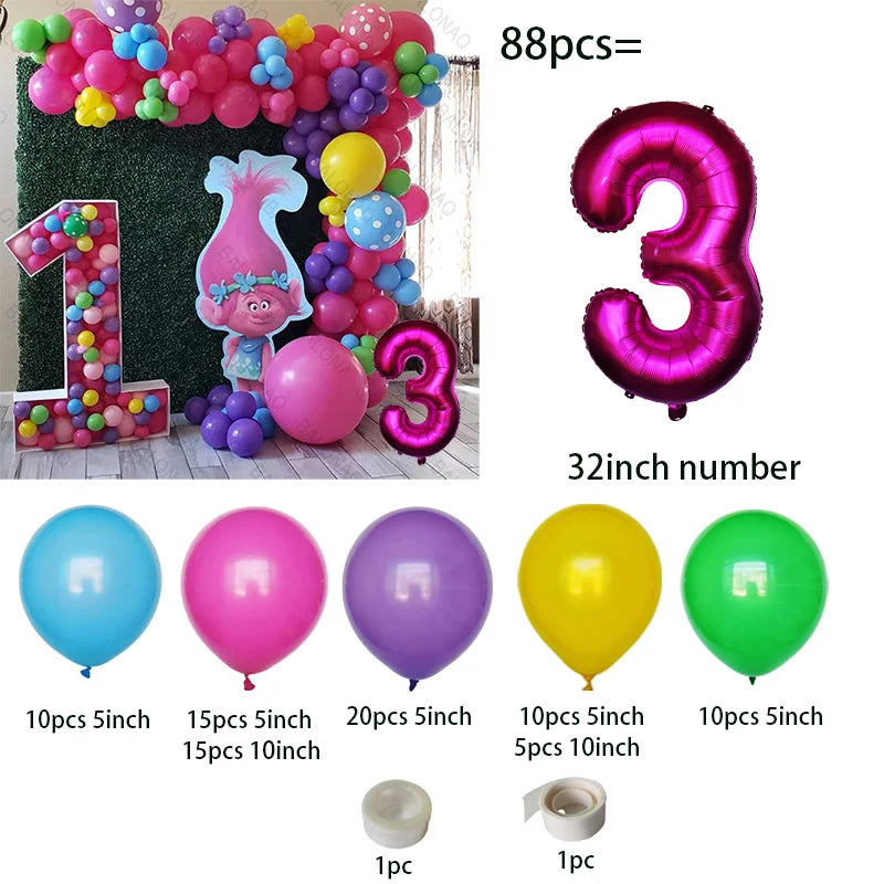 Troll-tastic Party Delight: Princess Balloon Decoration Set for Magical Birthdays!