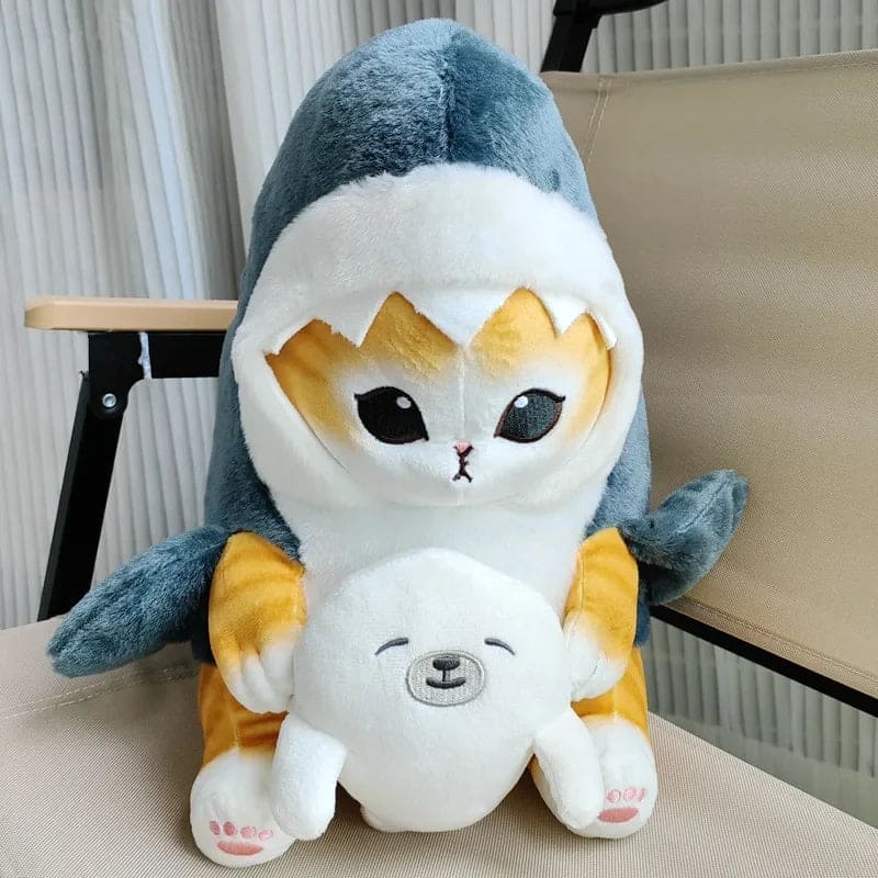 Adorable Ocean Charm: 20Cm Cute Shark Cat & Fried Shrimp Plush Doll Pendant - The Little Big Store