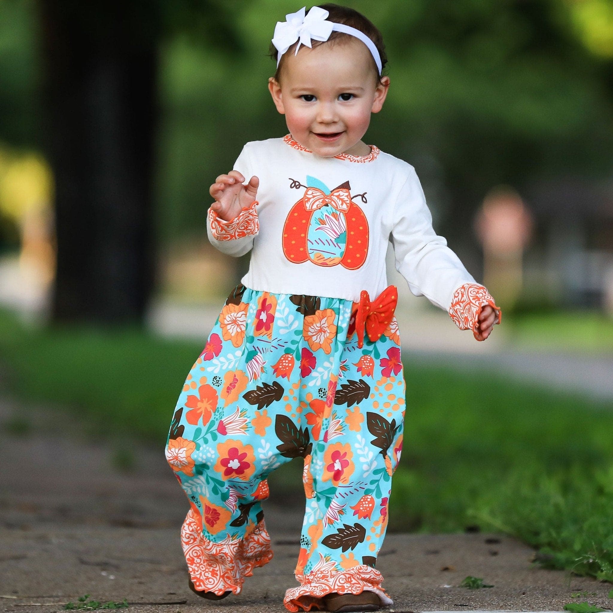 AnnLoren Baby Toddler Girls Thanksgiving Autumn Orange Pumpkin Romper - The Little Big Store