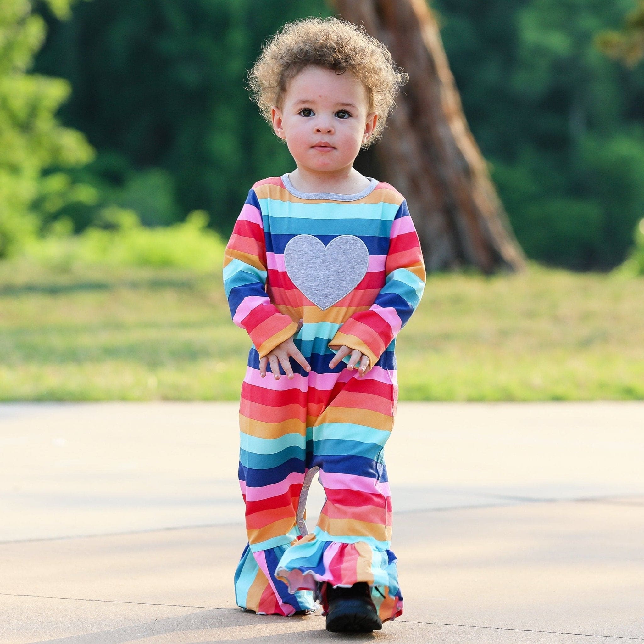 AnnLoren Girls Long Sleeve Rainbow Hearts Baby Toddler Romper One - The Little Big Store