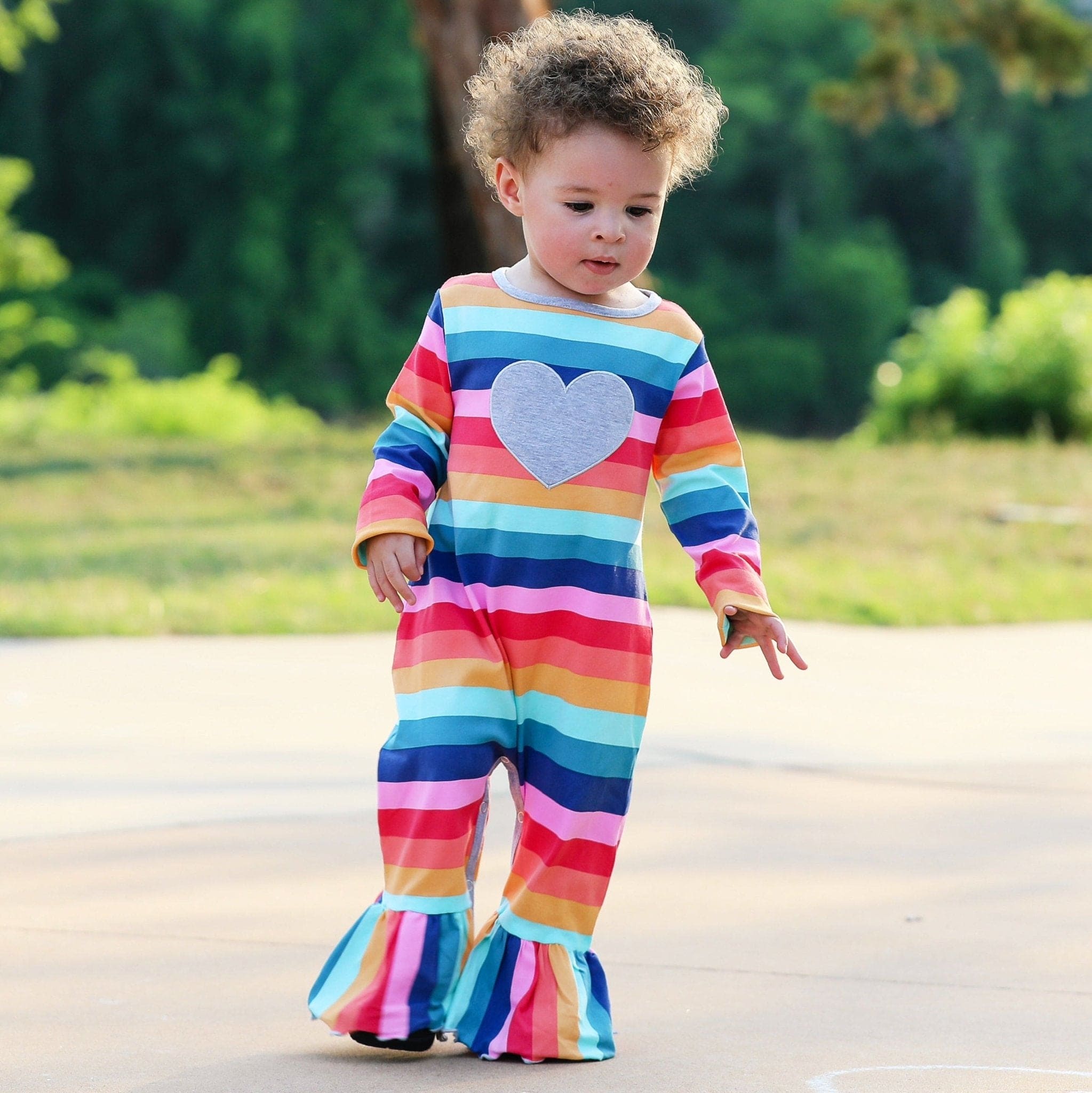 AnnLoren Girls Long Sleeve Rainbow Hearts Baby Toddler Romper One - The Little Big Store