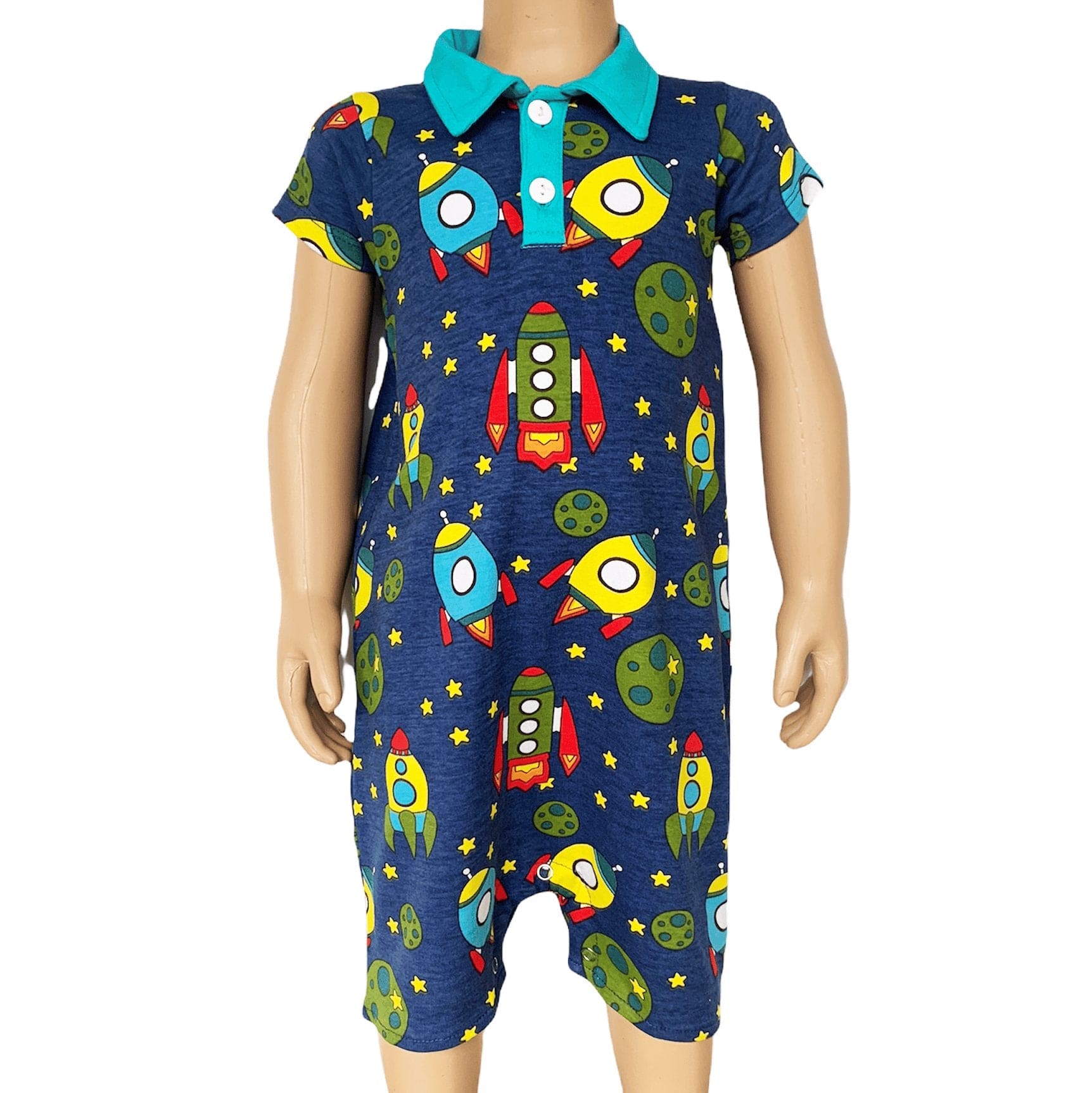 AnnLoren Spaceship short sleeve Collar Baby/Toddler Boys Romper - The Little Big Store