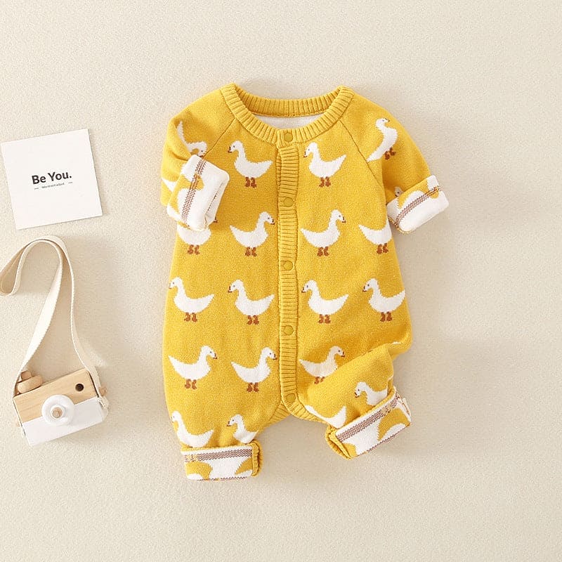 Autumn Cartoon Graphic Soft Cotton Knitted Romper - The Little Big Store