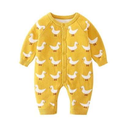 Autumn Cartoon Graphic Soft Cotton Knitted Romper - The Little Big Store