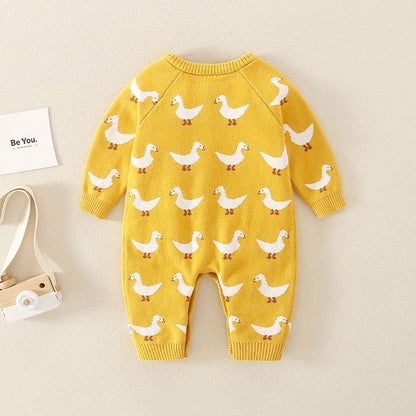 Autumn Cartoon Graphic Soft Cotton Knitted Romper - The Little Big Store