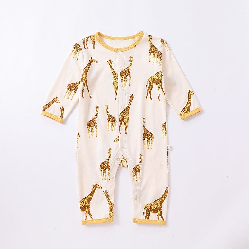 Baby Animal Print Pattern Full Button Design Cotton Romper - The Little Big Store