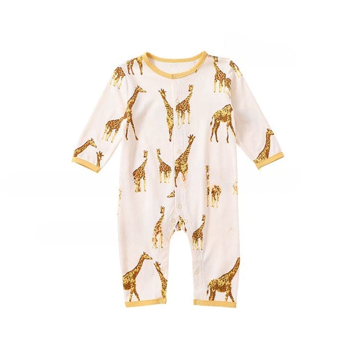 Baby Animal Print Pattern Full Button Design Cotton Romper - The Little Big Store