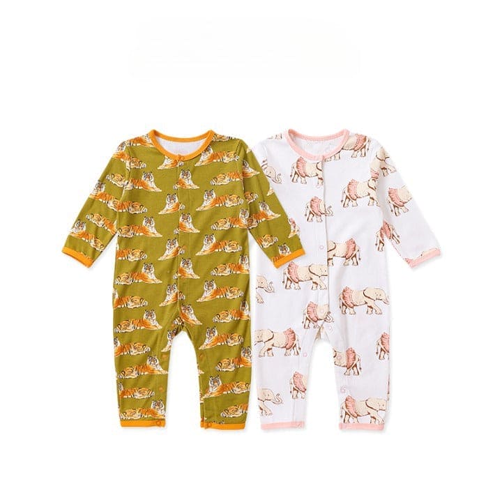 Baby Animal Print Pattern Full Button Design Cotton Romper - The Little Big Store