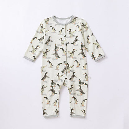 Baby Animal Print Pattern Full Button Design Cotton Romper - The Little Big Store