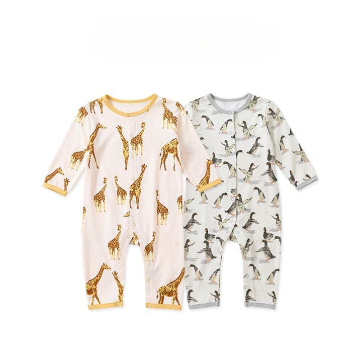 Baby Animal Print Pattern Full Button Design Cotton Romper - The Little Big Store