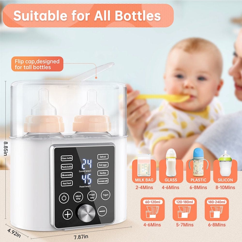 Baby Bottle Warmer, 12-In-1 Babies Fast Bottle Milk Warmer, Double Food Heater Defrost Bpa-Free with Twins, LCD Display, Timer & 24H Temperature Control for Breastmilk & Formula - The Little Big Store