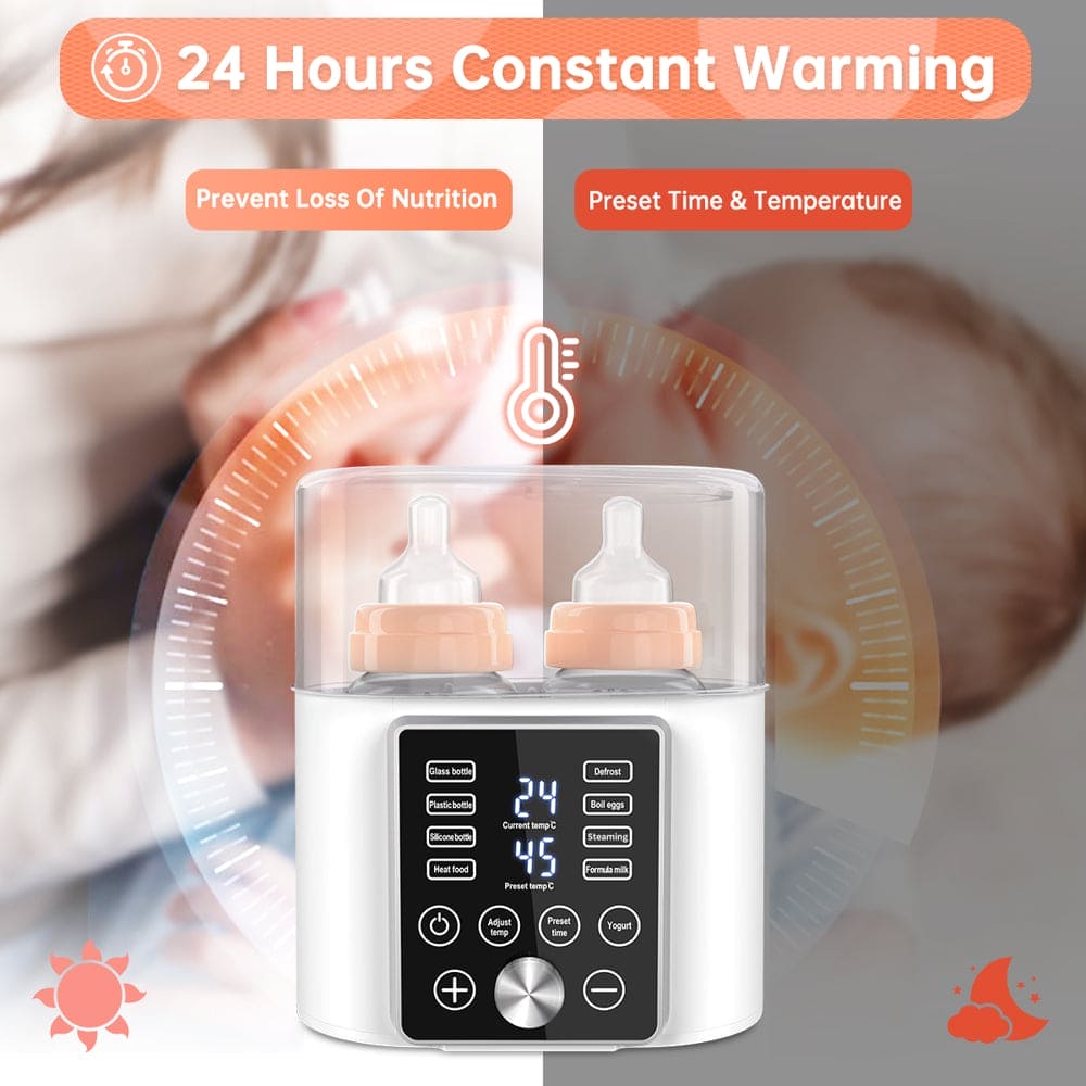 Baby Bottle Warmer, 12-In-1 Babies Fast Bottle Milk Warmer, Double Food Heater Defrost Bpa-Free with Twins, LCD Display, Timer & 24H Temperature Control for Breastmilk & Formula - The Little Big Store