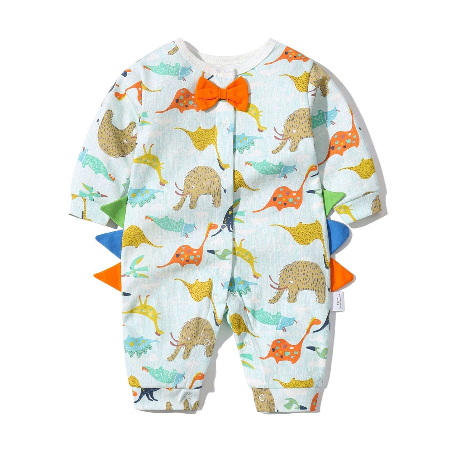 Baby Boy Dinosaur Pattern Bow Tie Patched Design Snap Button Romper Ju - The Little Big Store