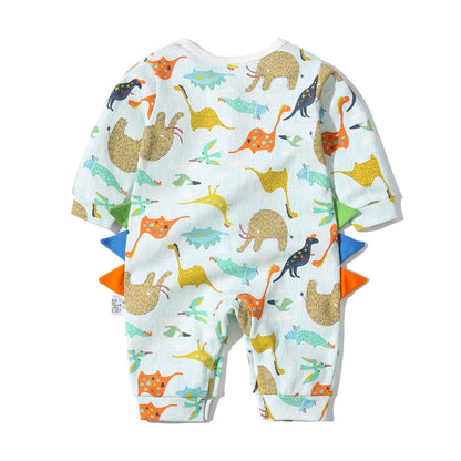 Baby Boy Dinosaur Pattern Bow Tie Patched Design Snap Button Romper Ju - The Little Big Store