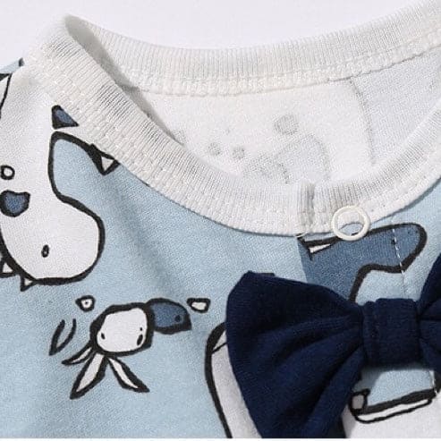 Baby Boy Dinosaur Pattern Bow Tie Patched Design Snap Button Romper Ju - The Little Big Store