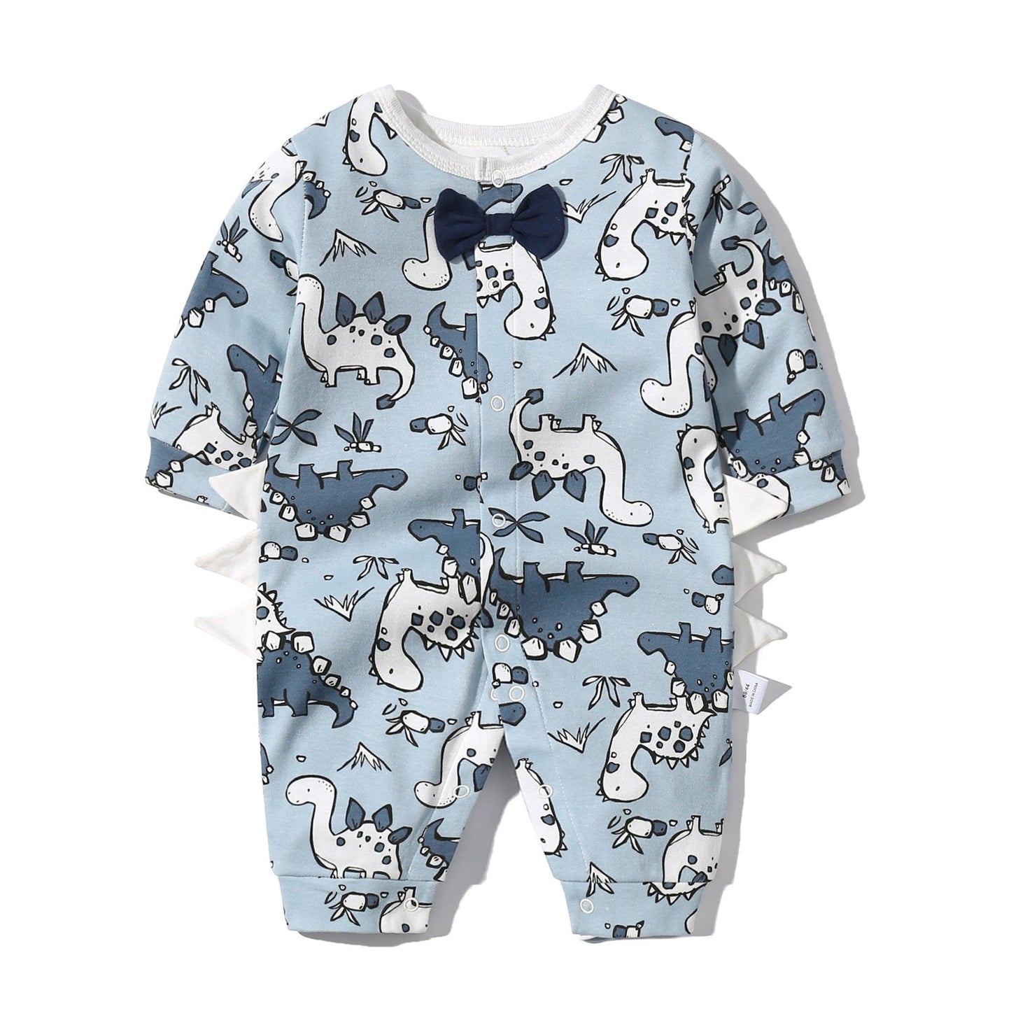 Baby Boy Dinosaur Pattern Bow Tie Patched Design Snap Button Romper Ju - The Little Big Store