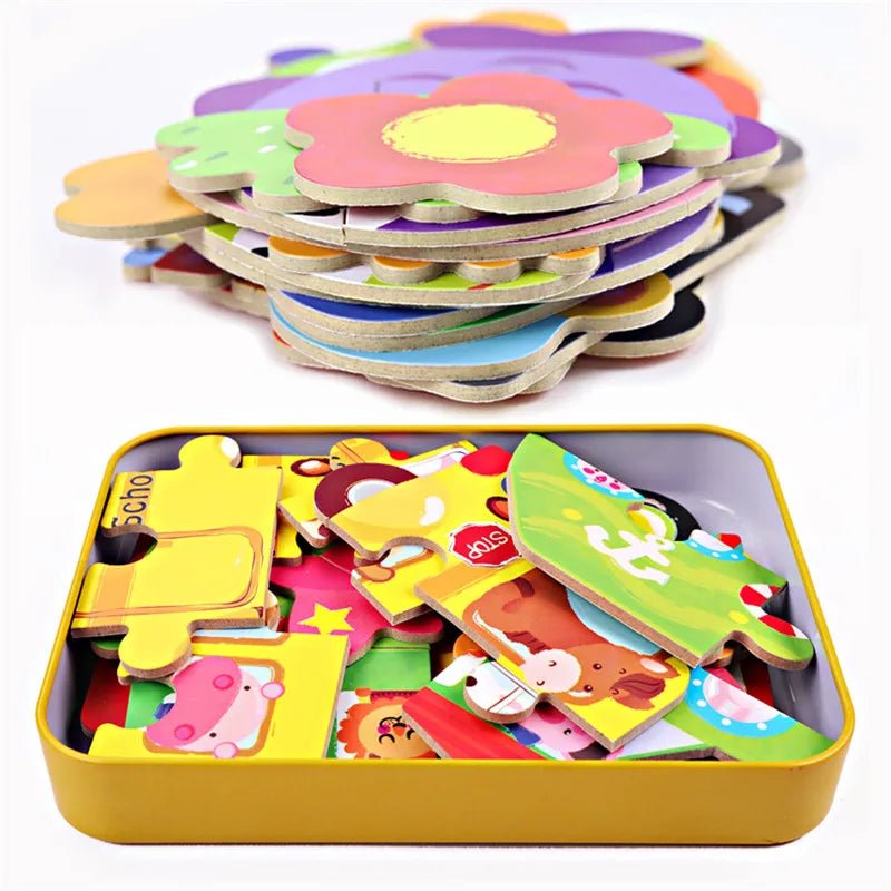 Baby Cartoon 3D Wooden Puzzles: Educational Fun in Cute Iron Boxes! 🧩🎁 - The Little Big Store