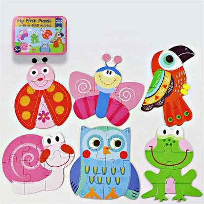 Baby Cartoon 3D Wooden Puzzles: Educational Fun in Cute Iron Boxes! 🧩🎁 - The Little Big Store