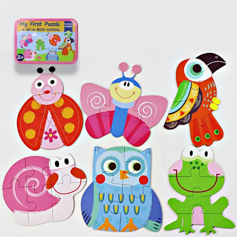 Baby Cartoon 3D Wooden Puzzles: Educational Fun in Cute Iron Boxes! 🧩🎁 - The Little Big Store