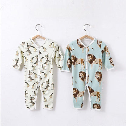 Baby Cartoon Animal Print Pattern Full Button Design Romper - The Little Big Store