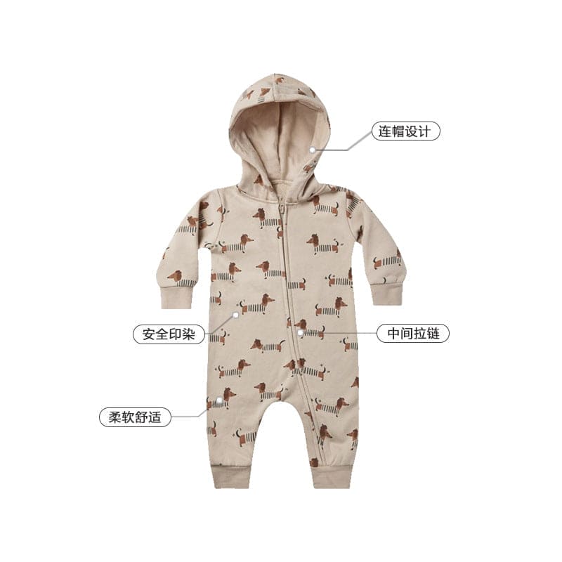 Baby Cartoon Animal Print Pattern Zipper Design Full Romper - The Little Big Store