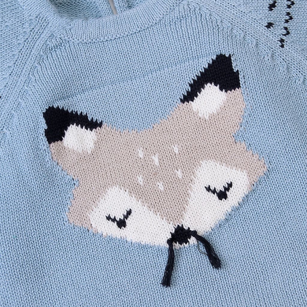 Baby Cartoon Fox Graphic Long Sleeves Triangle Knitted Romper Jumpsuit - The Little Big Store