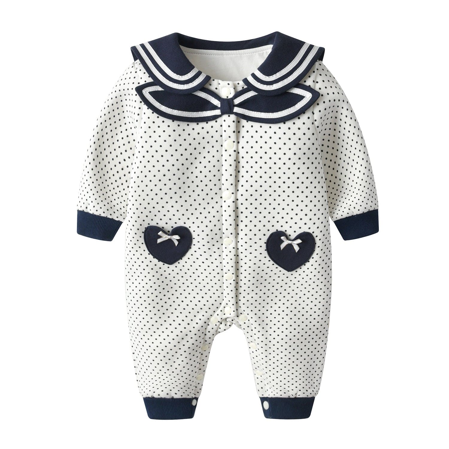 Baby Polka Dot Pattern Bow Patched Design Romper Jumpsuit - The Little Big Store