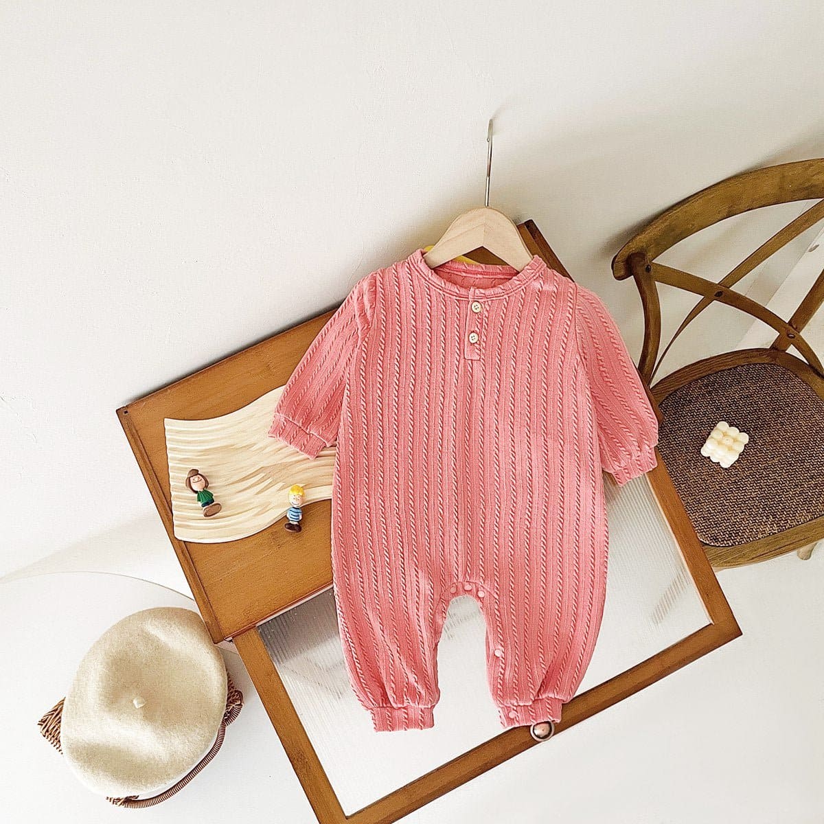 Baby Solid Color Long Sleeve Soft Cotton Simple Style Romper - The Little Big Store