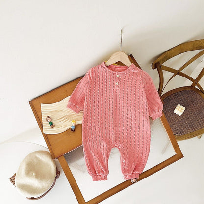 Baby Solid Color Long Sleeve Soft Cotton Simple Style Romper - The Little Big Store