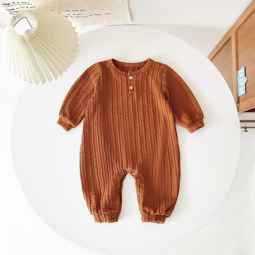 Baby Solid Color Long Sleeve Soft Cotton Simple Style Romper - The Little Big Store