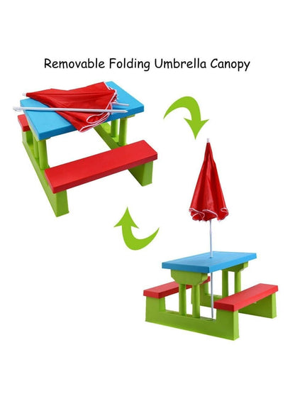 Costway 4 Seat Kids Picnic Table W/Umbrella Garden Yard Folding Children Bench Outdoor