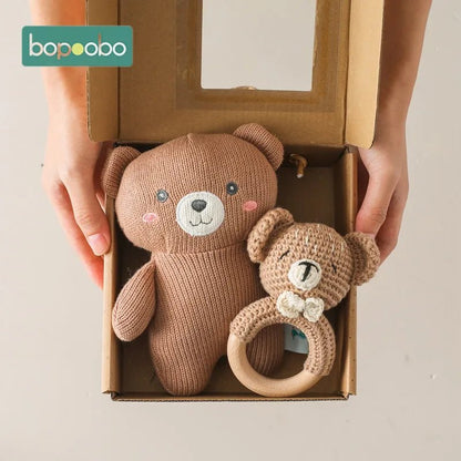 Bear Hugs & Wooly Wonders: Handmade Crochet Set with Plush Toy, Rattles, and Wood Ring - Perfect Gifts for Kids! 🐻🧶🎁 - The Little Big Store