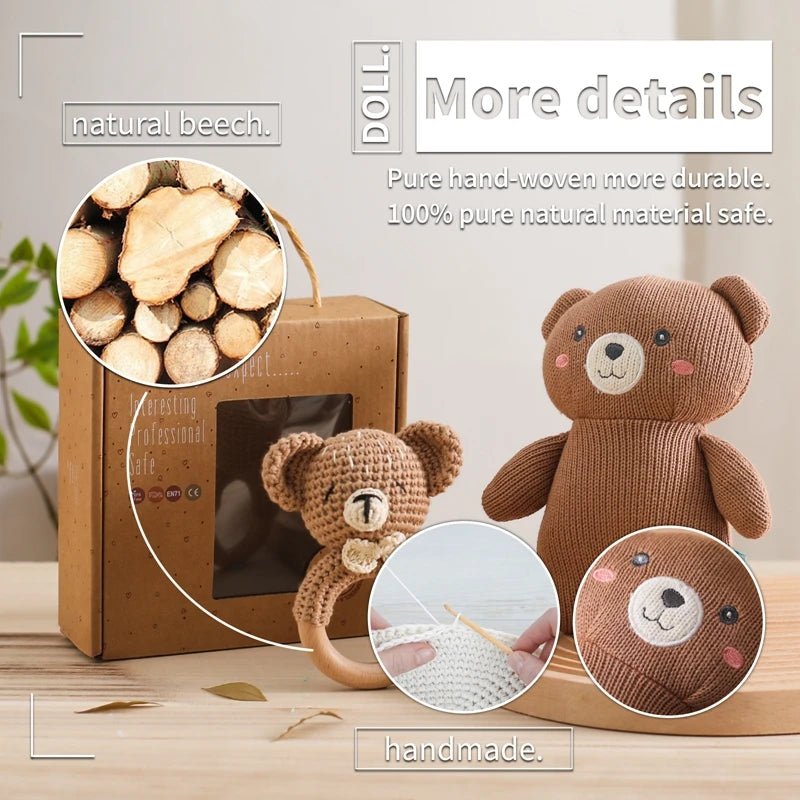 Bear Hugs & Wooly Wonders: Handmade Crochet Set with Plush Toy, Rattles, and Wood Ring - Perfect Gifts for Kids! 🐻🧶🎁 - The Little Big Store