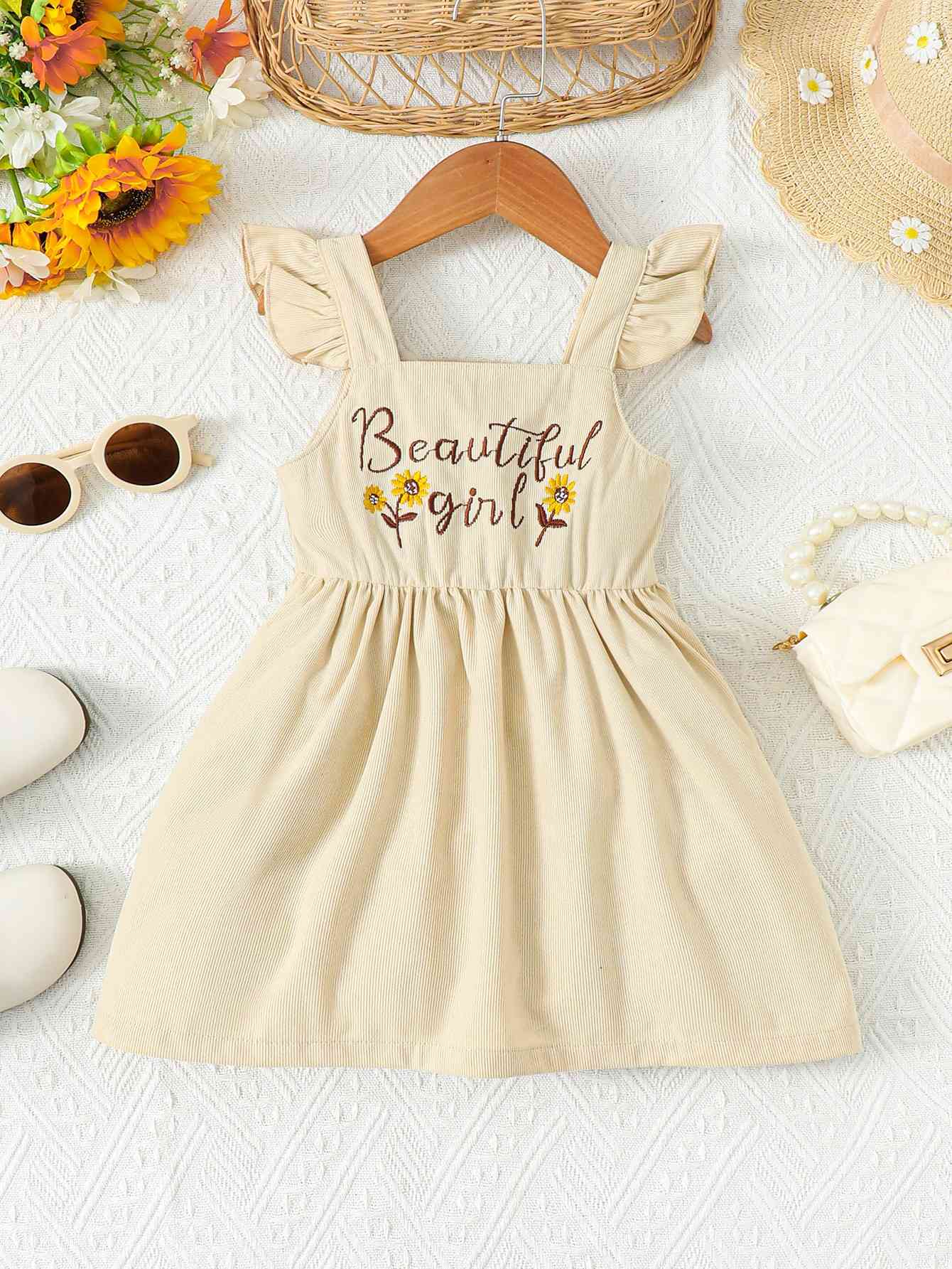 BEAUTIFUL GIRL Embroidered Graphic Square Neck Dress - The Little Big Store