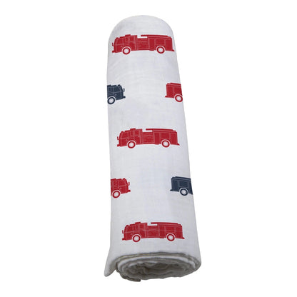 Blue and Red Fire Trucks Swaddle - The Little Big Store