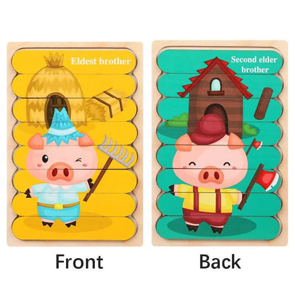 Cartoon Animal Double-sided Strip Wooden Puzzles Kids Montessori Jigsaw Game Baby Educational Toys for Children - The Little Big Store