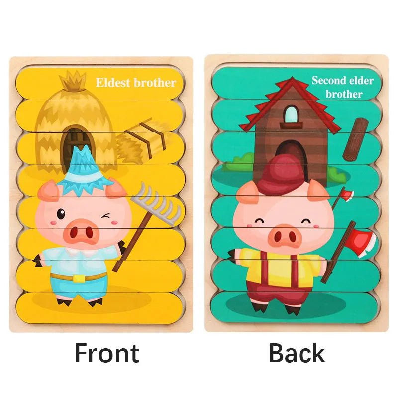 Cartoon Animal Double-sided Strip Wooden Puzzles Kids Montessori Jigsaw Game Baby Educational Toys for Children - The Little Big Store