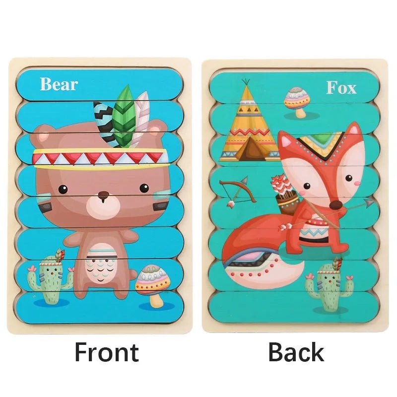 Cartoon Animal Double-sided Strip Wooden Puzzles Kids Montessori Jigsaw Game Baby Educational Toys for Children - The Little Big Store